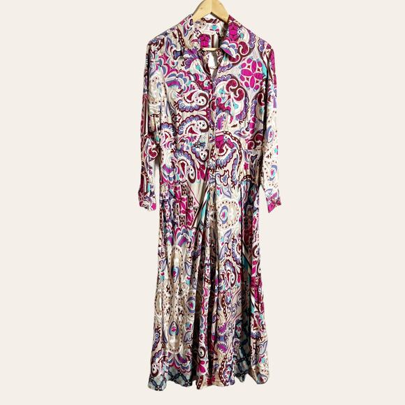 Soft Surroundings Palermo Soho Metallic Pink Boho Maxi Dress in Festoon Fuchsia - Picture 2 of 12